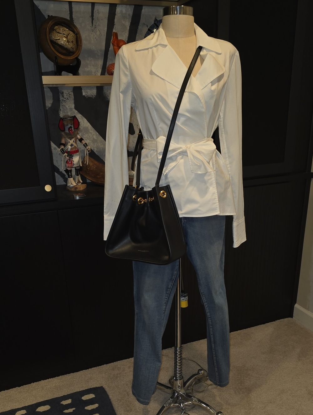 DK Plainview Black Leather Bucket Bag - Crossbody